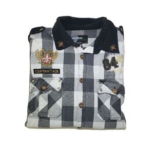 Counter Attack Button Down Shirt‎ Mens XL Embroidered Wings 84 Star Crown Unique